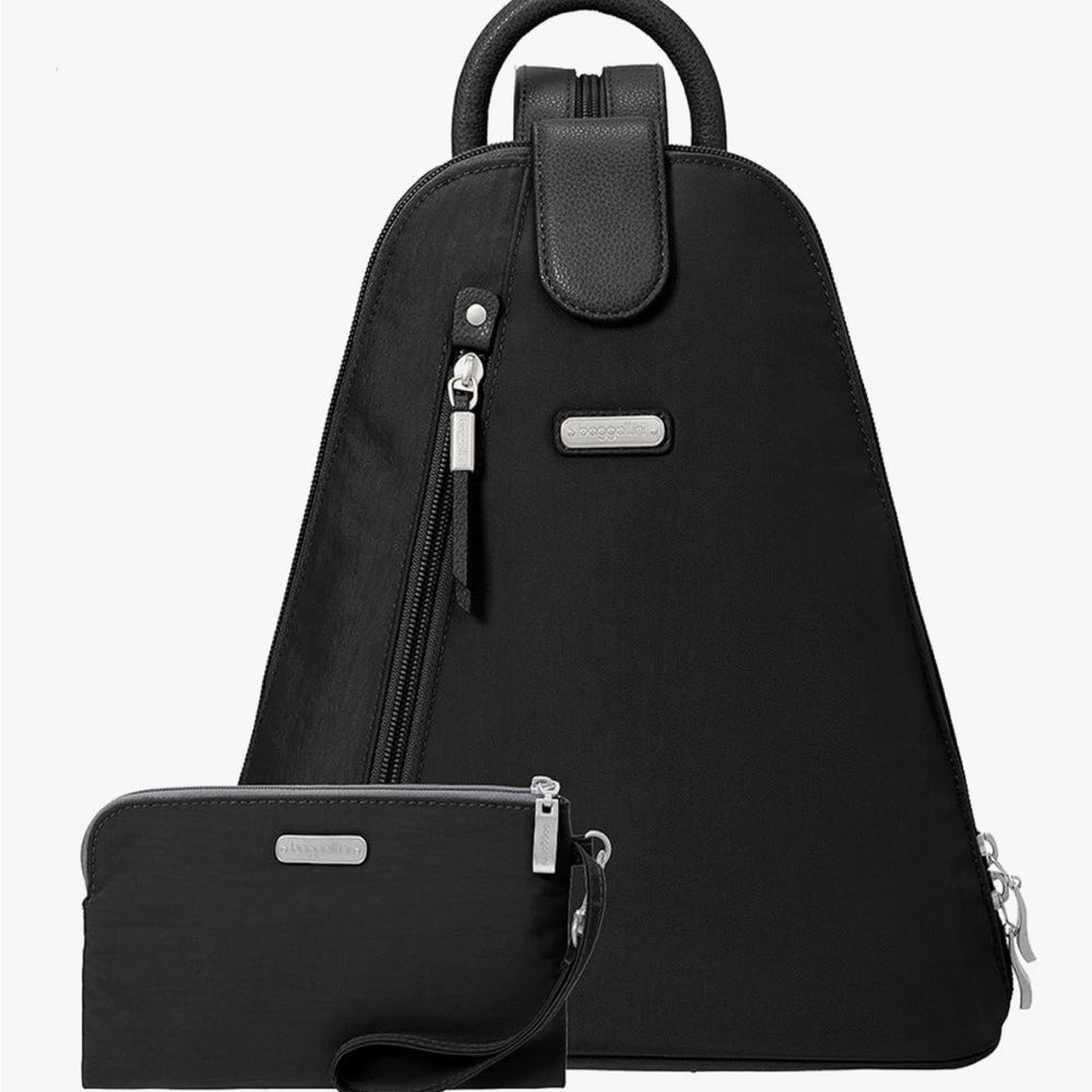 Baggallini Black Sling Backpack Bundle with RFID Wristlet
